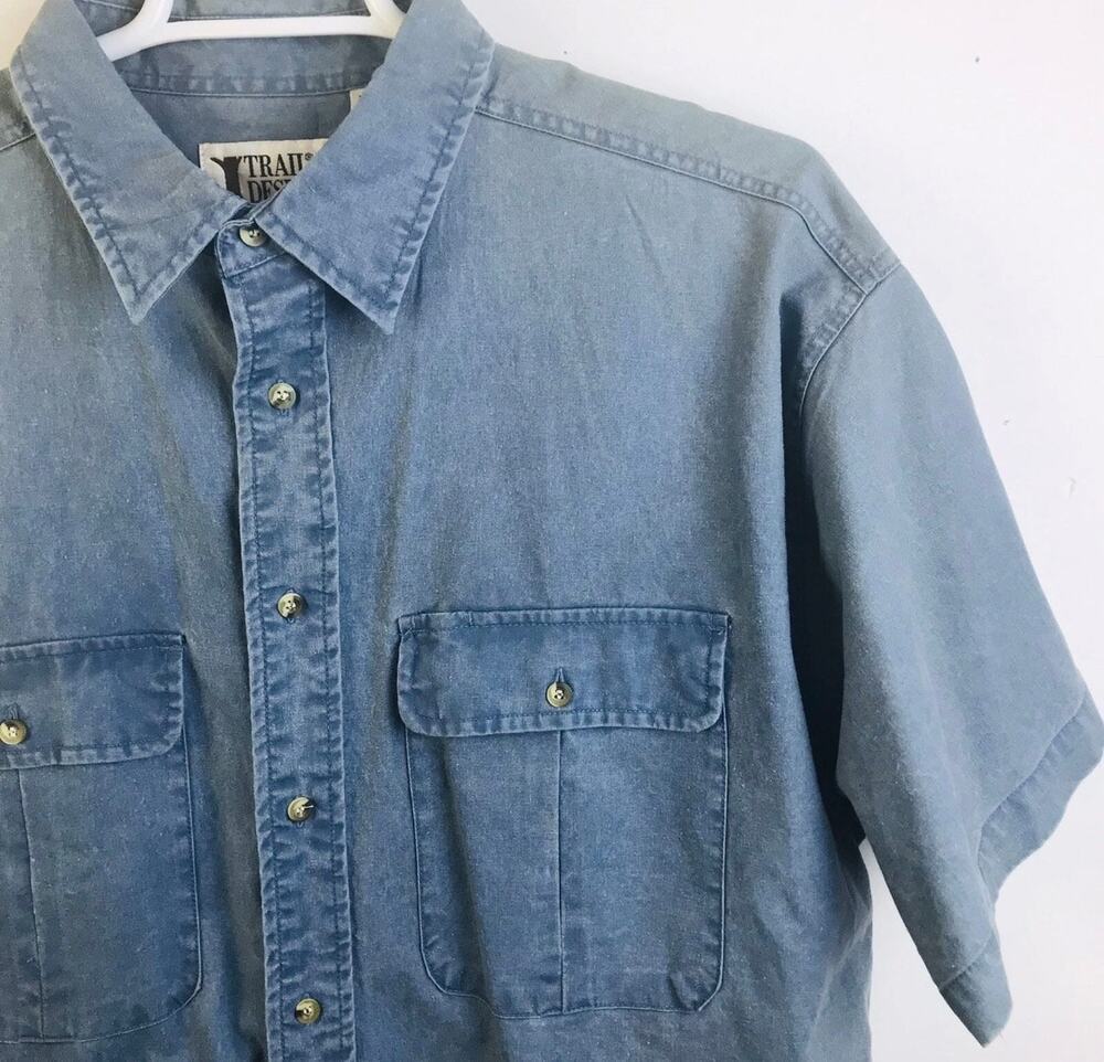 Trail Designs Men's XL Blue Denim Utility Travel Shirt    Pockets Outdoors